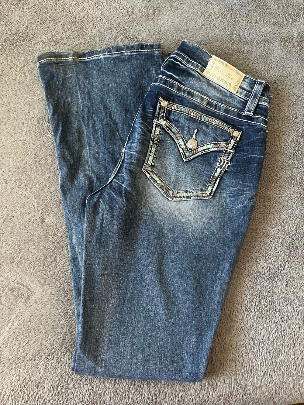 Miss Me Dark Blue Bootcut Jeans with Embroidered Pocket
